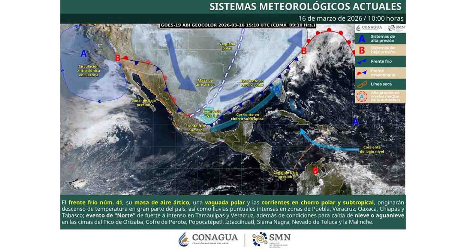 Gobierno de Pepe Chedraui emite aviso preventivo por lluvias y descenso de temperatura por el Frente Frío 41