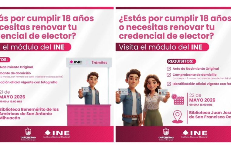 Acerca Coronango servicios del INE a la población para trámite y renovación de credenciales de elector
