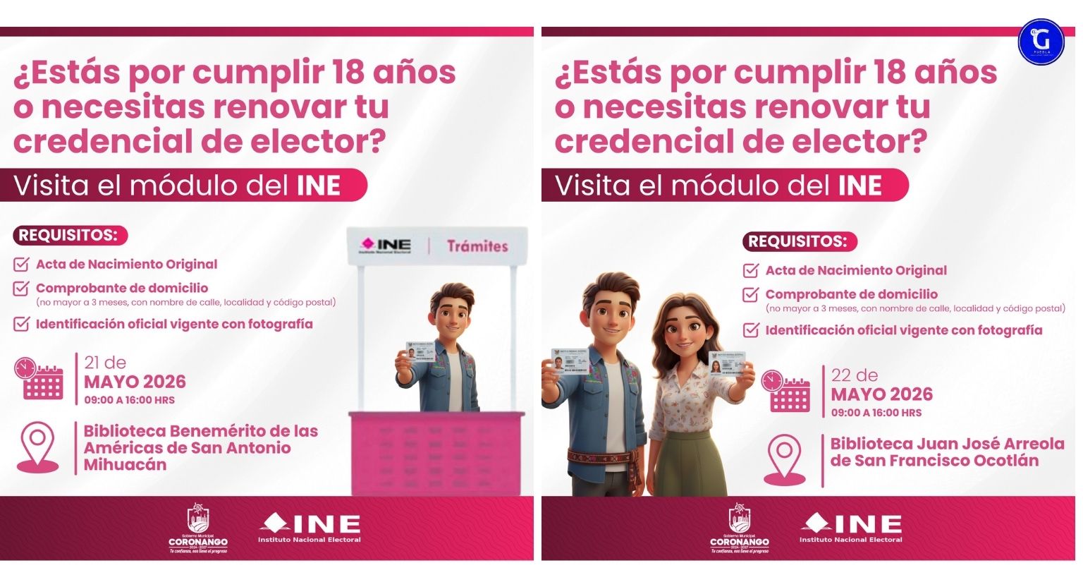 Acerca Coronango servicios del INE a la población para trámite y renovación de credenciales de elector