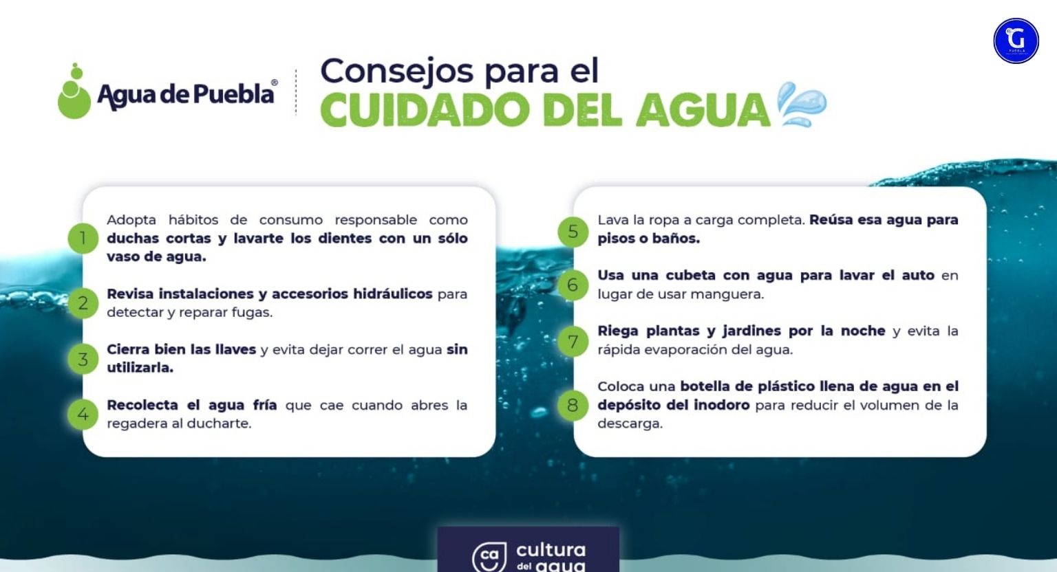 Agua de Puebla recomienda reforzar el cuidado del agua en temporada de estiaje, para garantizar el abasto