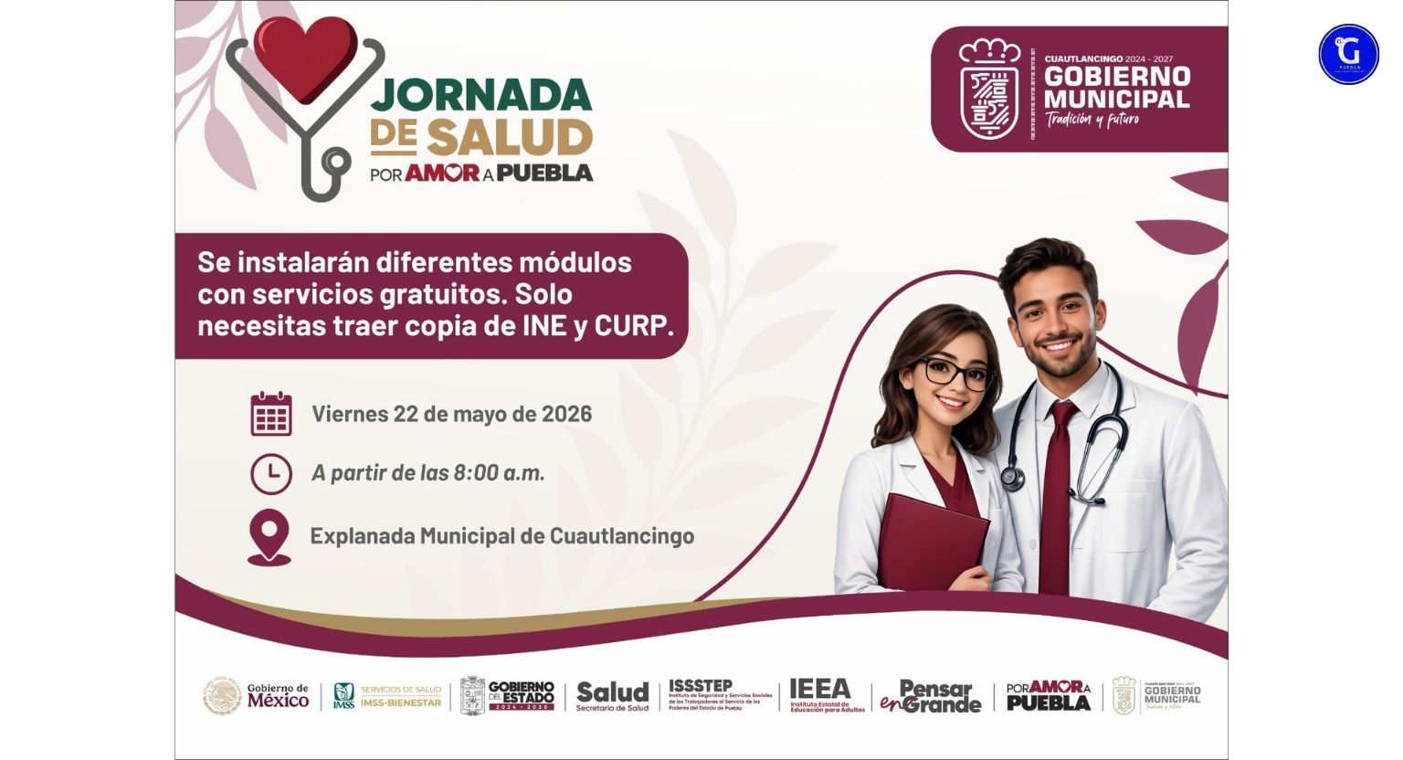 Cuautlancingo será sede de la Mega Jornada de Salud “Por Amor a Puebla”