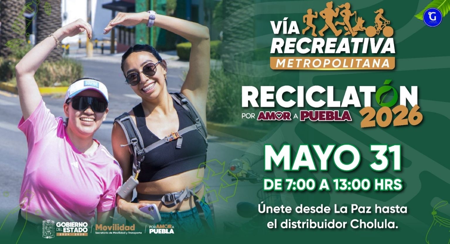 Invita gobierno estatal a Reciclatón #PorAmorAPuebla2026 en la Vía Recreativa Metropolitana