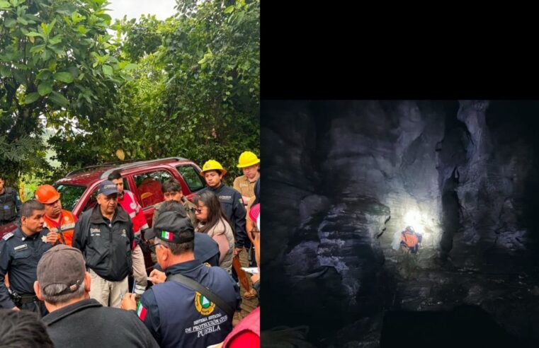 Protección Civil refuerza labores de rescate de familia atrapada en gruta de Cuetzalan