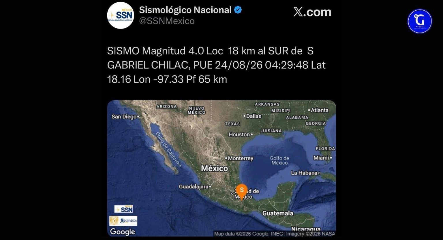 Sin afectaciones por Sismo en San Gabriel Chilac