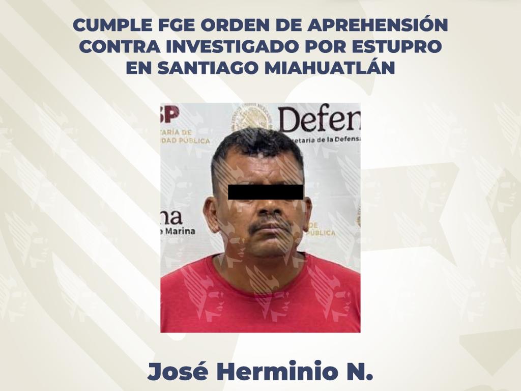 Cumple FGE orden de aprehensión contra investigado por estupro en Santiago Miahuatlán